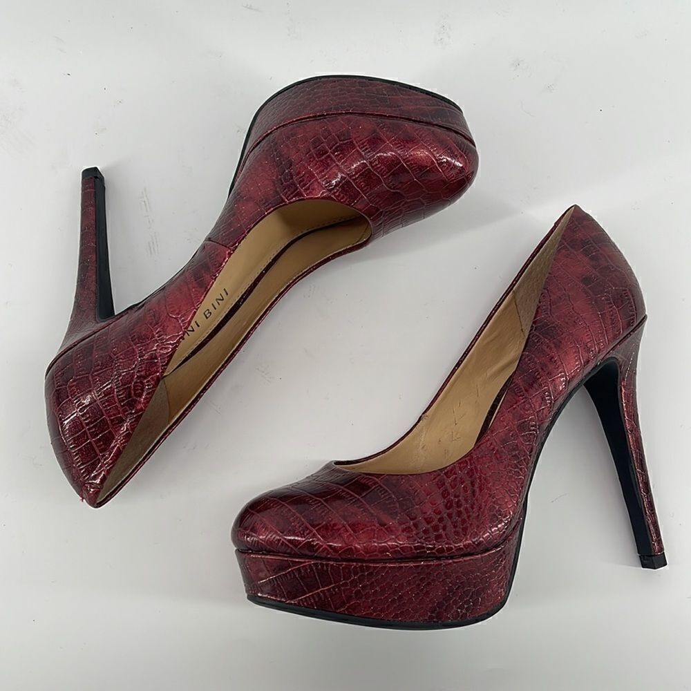 Gianni Bini wine red faux python print metallic platform heel heels shoes NWOT - Picture 10 of 14